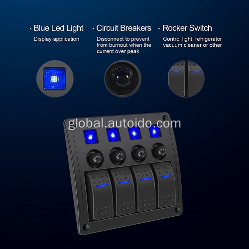 4 Gang Rocker Switch Panel WATERPROOF 4 GANG BLUE LED ROCKER SWITCH PANEL Manufactory